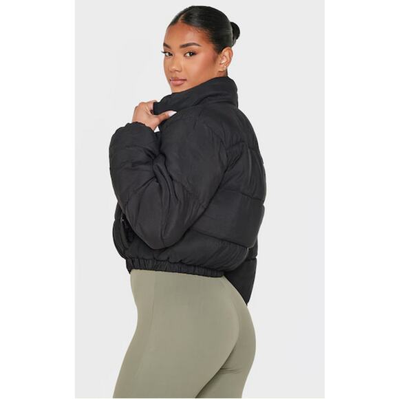 Pretty Little Thing Black Cropped Bubble Puffer NWT Size 12 - Picture 2 of 5